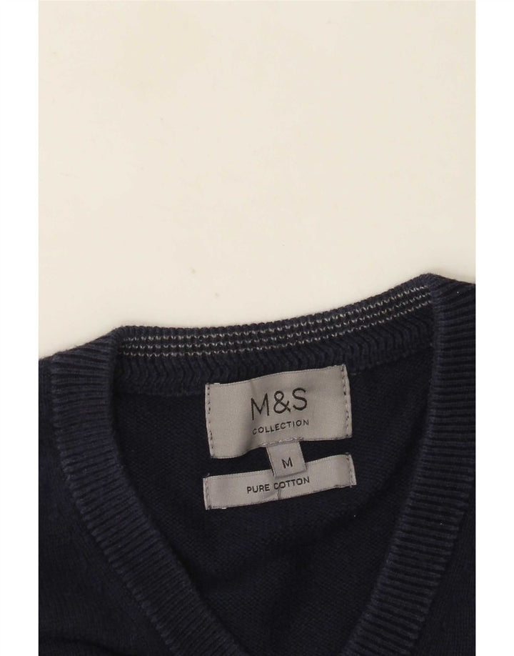 Marks & Spencer Herren-Pullover mit V-Ausschnitt aus mittelblauer Baumwolle