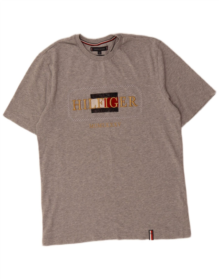 Tommy Hilfiger Herren-T-Shirt mit Grafik, mittelgraue Baumwolle