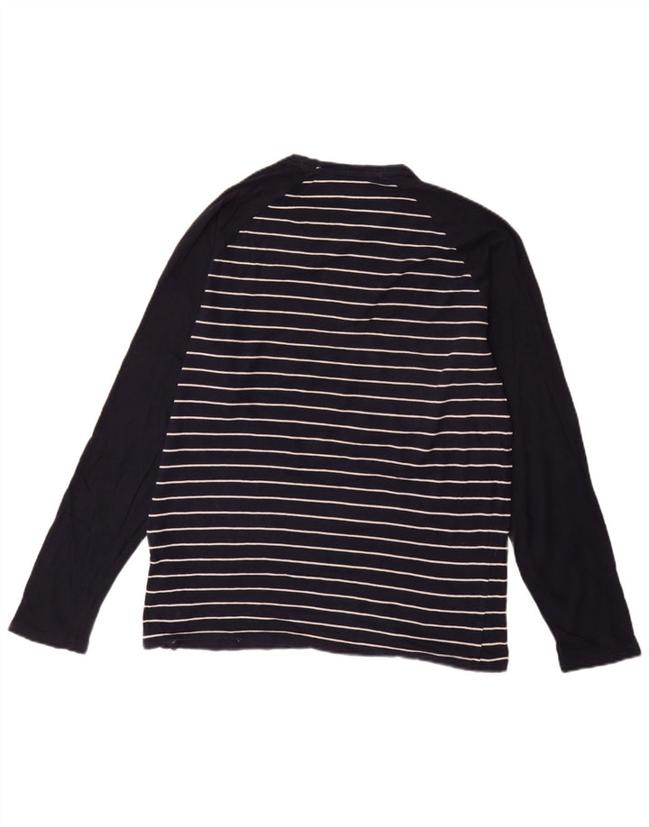 Marks & Spencer Herren-Oberteil aus langärmliger, mittelblauer, gestreifter Baumwolle