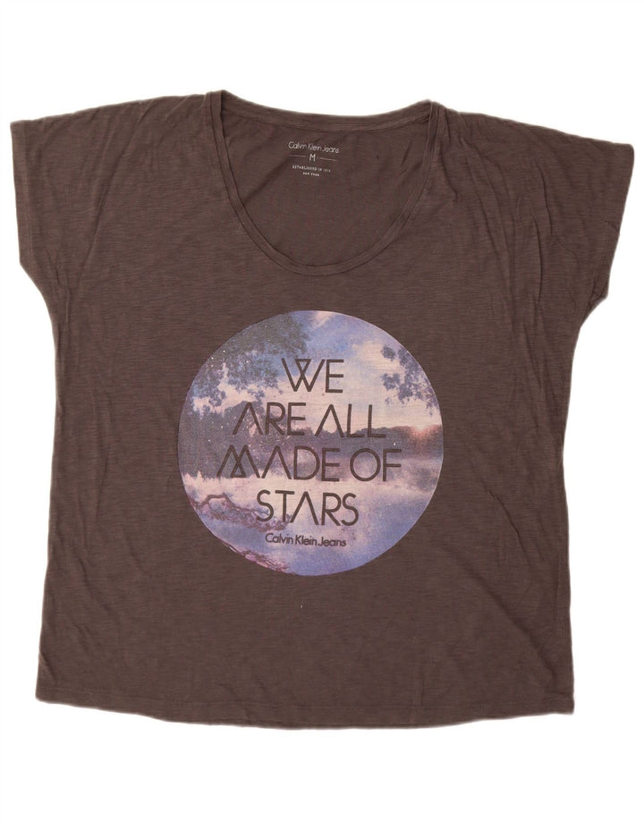 Calvin Klein Jeans Damen Übergroßes grafisches T-Shirt-Oberteil UK 14 Mittelgrau