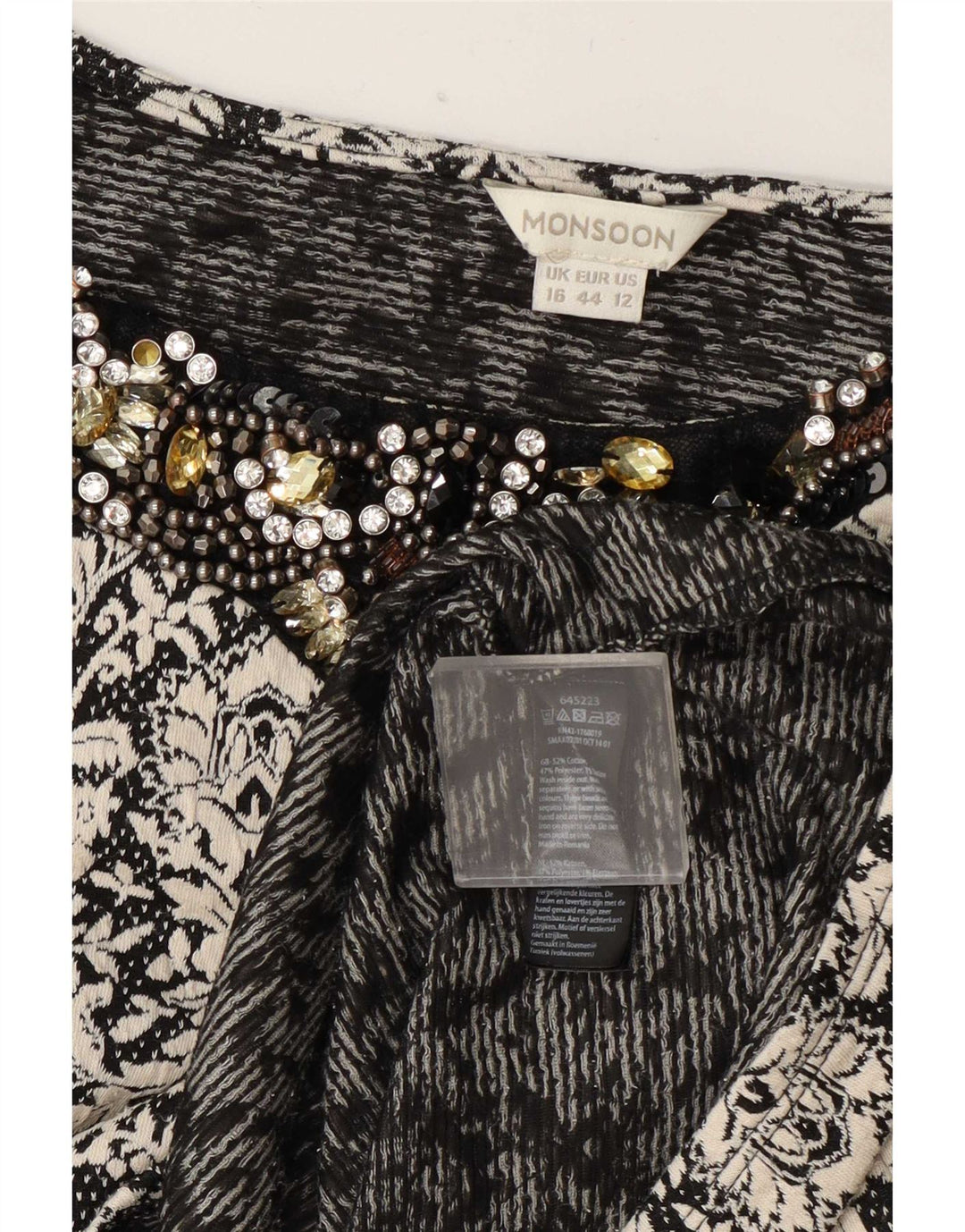 Monsoon Damen-Etuikleid, Gr. 46, Größe L, Schwarz, Blumenmuster, Baumwolle
