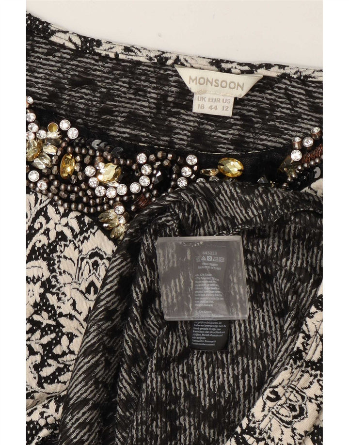 Monsoon Damen-Etuikleid, Gr. 46, Größe L, Schwarz, Blumenmuster, Baumwolle