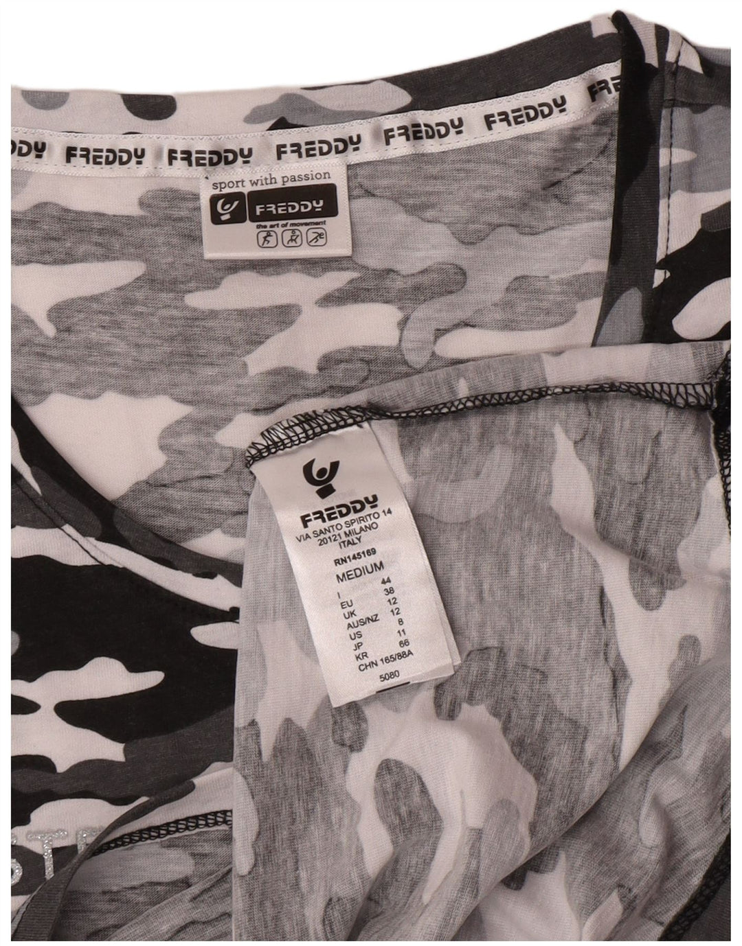 Freddy Damen Grafik-Trägershirt UK 12 Mittelgraue Camouflage-Baumwolle