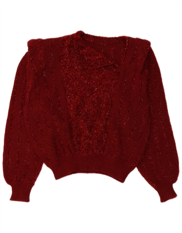 VINTAGE Womens Crop Shawl Neck Jumper Sweater UK 14 Medium Red