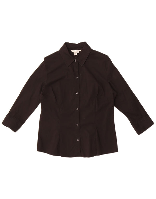 Zara Damen 3/4-Ärmel-Hemdbluse UK 18 XL Schwarze Baumwolle