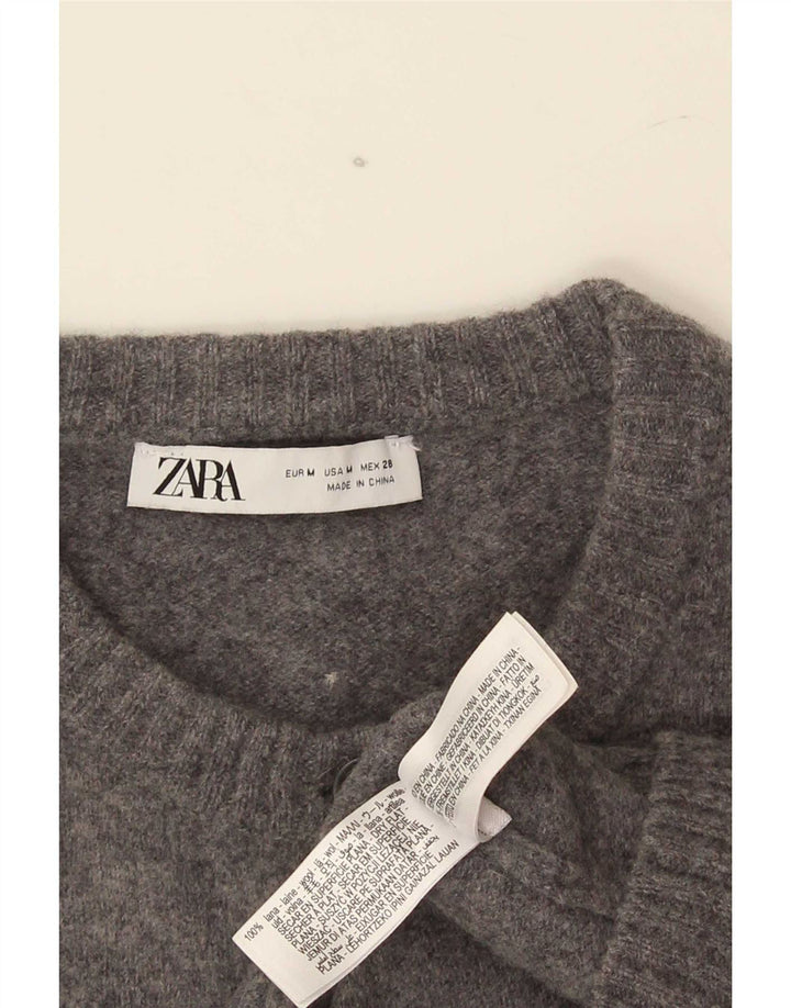 Zara Damen Crop Cardigan Pullover UK 12 Mittelgraue Wolle
