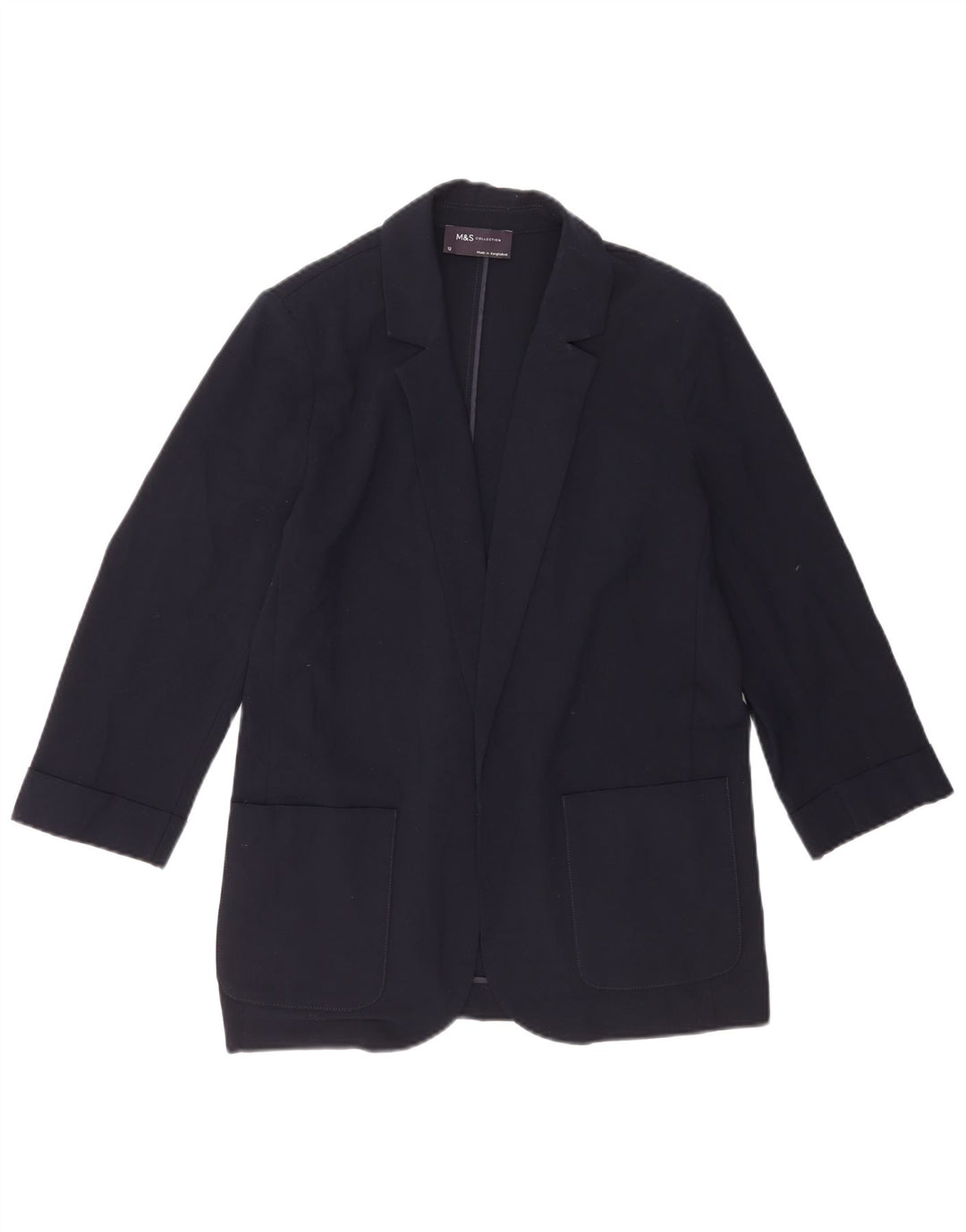 Marks & Spencer Offene Damen-Blazerjacke mit 3/4-Ärmeln, UK-Gr. 12, mittleres Marineblau