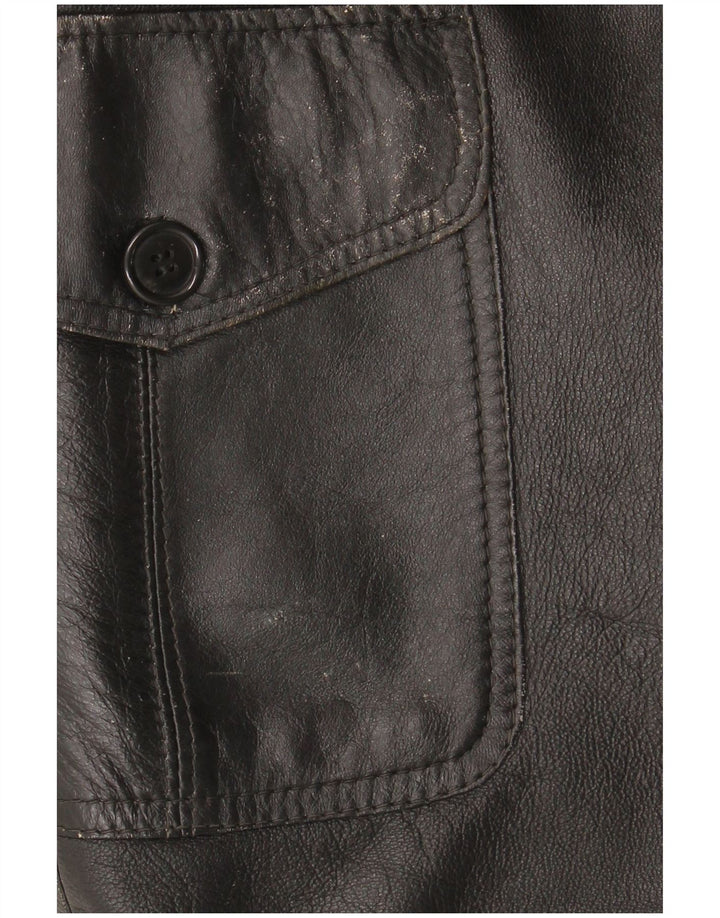 Vintage Herren 3-Knopf-Lederblazerjacke UK 38 Mittelschwarz