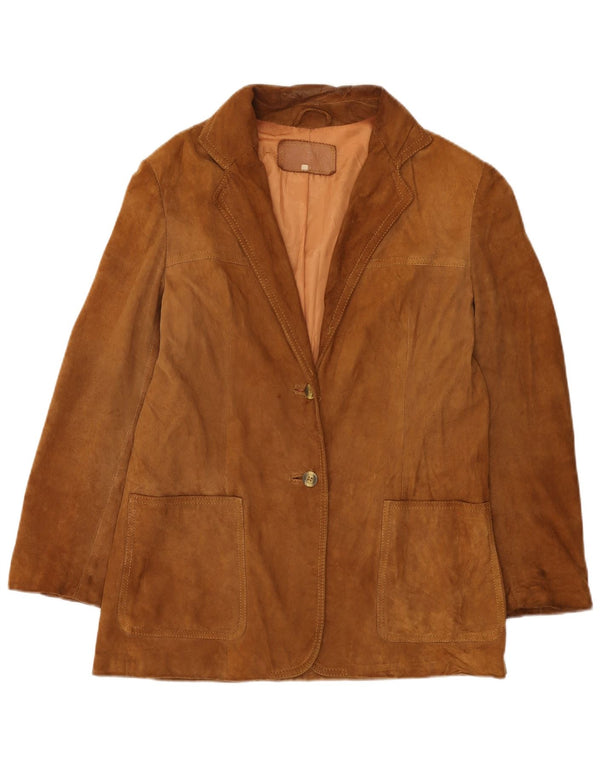 Vintage Damen 2-Knopf-Wildleder-Blazerjacke UK 12 Medium Beige Leder