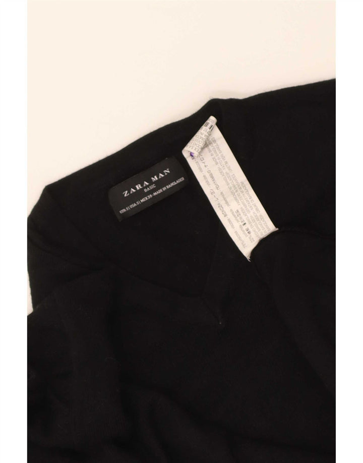Zara Herren-Pullover mit V-Ausschnitt, Größe S, schwarze Viskose