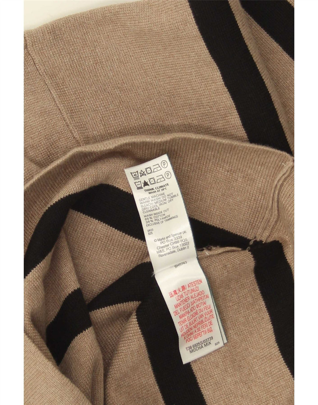 Marks & Spencer Damen-Pullover mit Rundhalsausschnitt, Gr. 12, Mittelbeige, gestreift