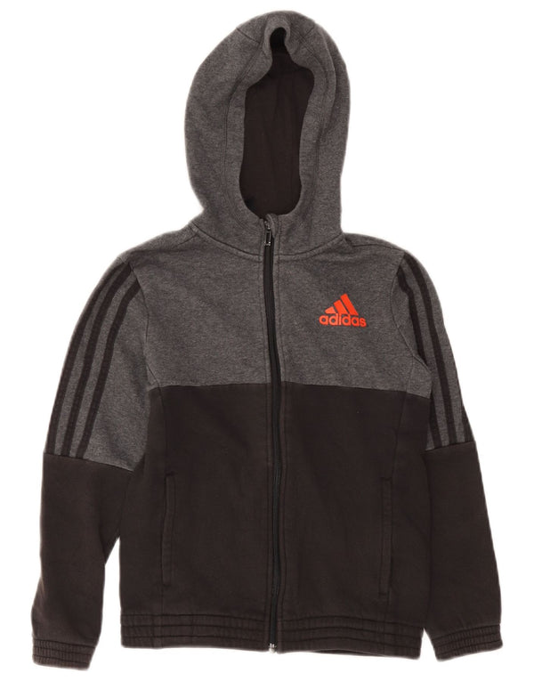 Adidas Jungen-Kapuzenpullover mit Reißverschluss, 9–10 Jahre, graue Colourblock-Baumwolle