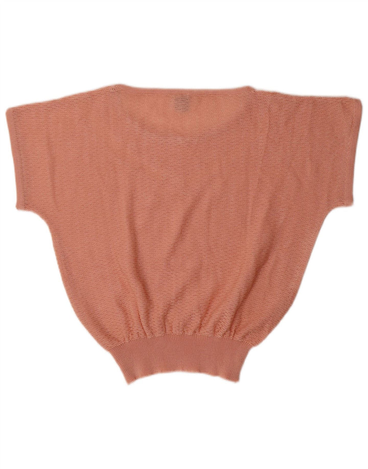 VINTAGE Kurzärmliger Damen-Pullover mit U-Boot-Ausschnitt, Gr. 14, Mittelrosa