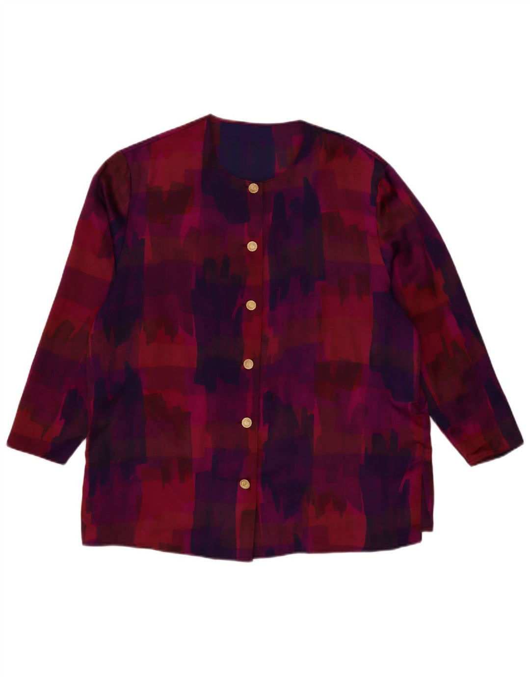 VINTAGE Damen-Hemdbluse mit abstraktem Muster, 3/4-Ärmel, UK 18 XL, Lila