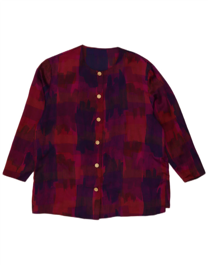 VINTAGE Damen-Hemdbluse mit abstraktem Muster, 3/4-Ärmel, UK 18 XL, Lila