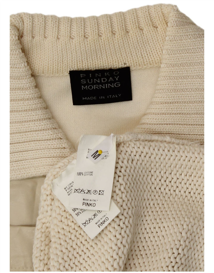 Pinko Damen-Cardigan-Pullover UK 14 Mittelweiße Baumwolle
