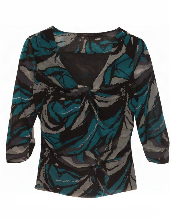 Coast Damen-Blusenoberteil mit abstraktem Muster und 3/4-Ärmeln, UK-Größe 40, Größe L, schwarzes Nylon