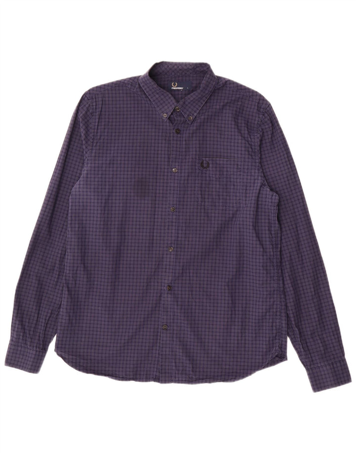 FRED PERRY Herrenhemd, groß, marineblau, Gingham-Baumwolle
