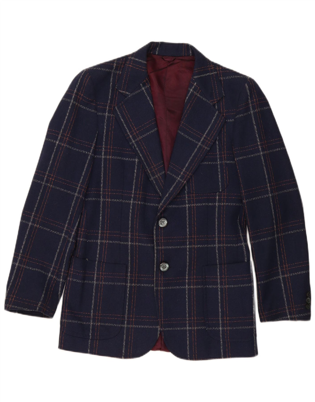Vintage Herren 2-Knopf-Blazer-Jacke, UK 36, klein, marineblau, kariert, klassisch