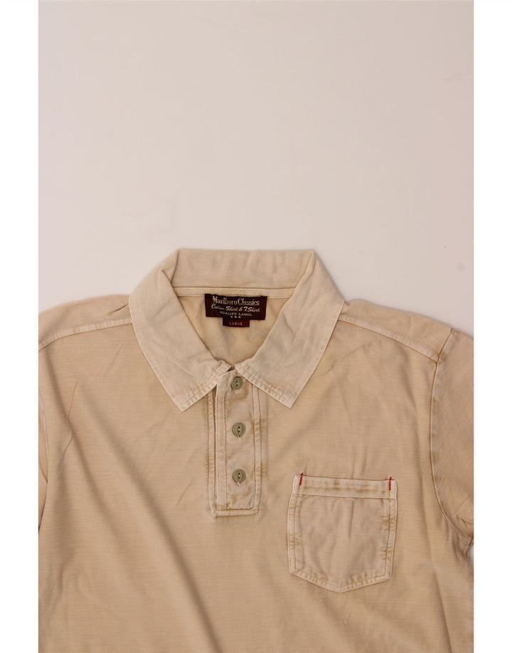 MARLBORO CLASSICS Mens Polo Shirt Large Beige Cotton Vintage Marlboro Classics and Second-Hand Marlboro Classics from Messina Hembry 