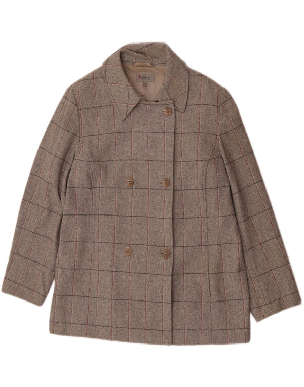 Marks & Spencer Damen Zweireihiger Mantel UK 18 XL Grau karierte Schurwolle