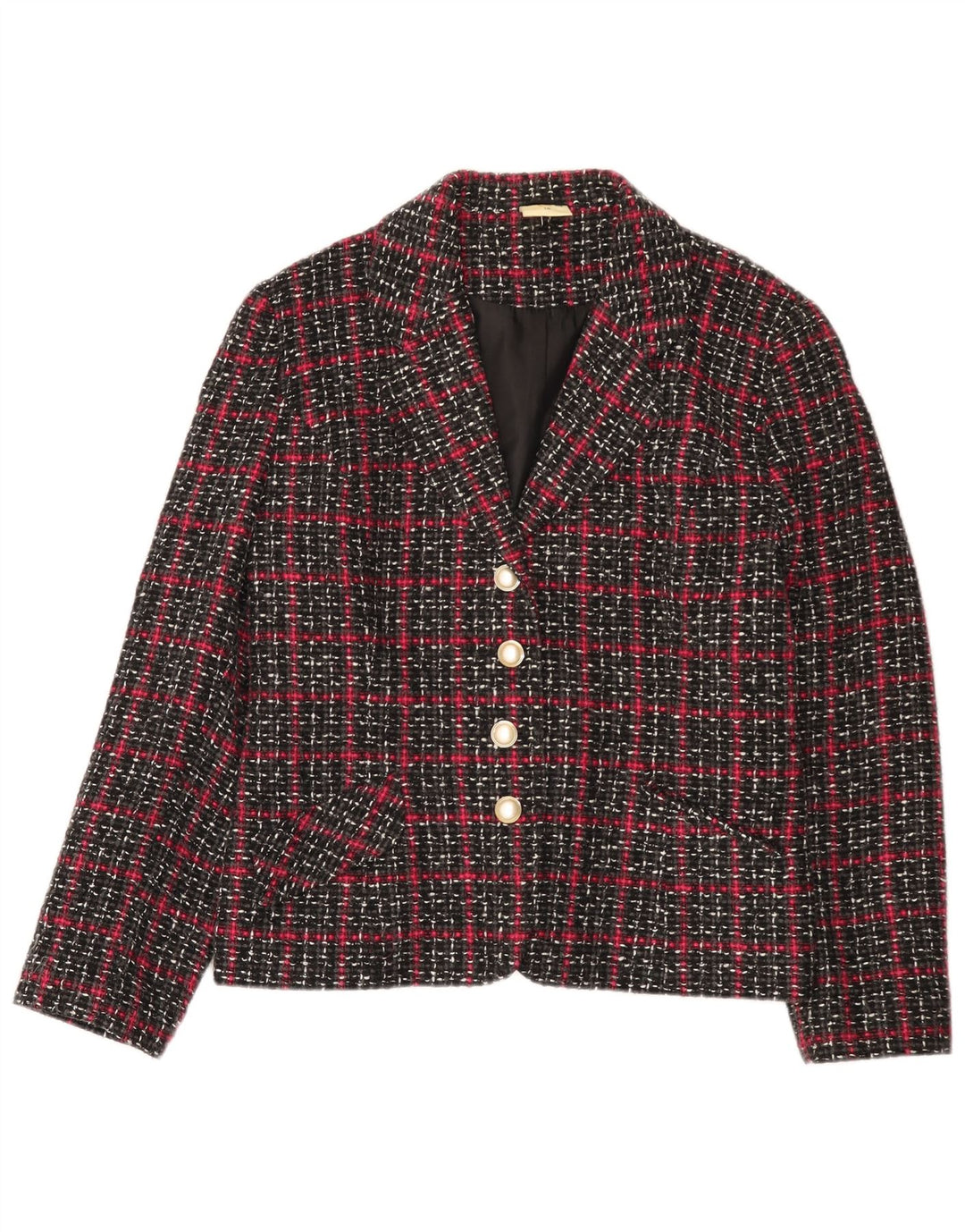 Etam Damen-Blazerjacke mit 4 Knöpfen, UK 16, groß, schwarz kariert, Viskose