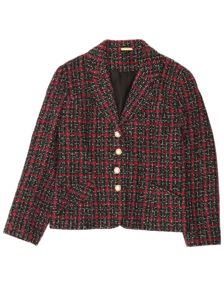 Etam Damen-Blazerjacke mit 4 Knöpfen, UK 16, groß, schwarz kariert, Viskose