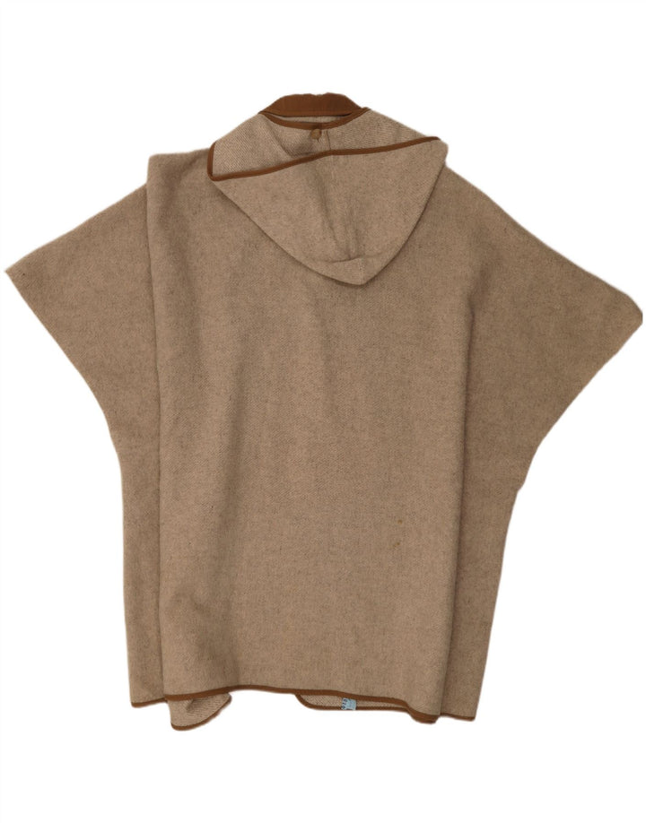 Vintage Damen-Ponchomantel mit Kapuze, Einheitsgröße, Beige, Farbblock