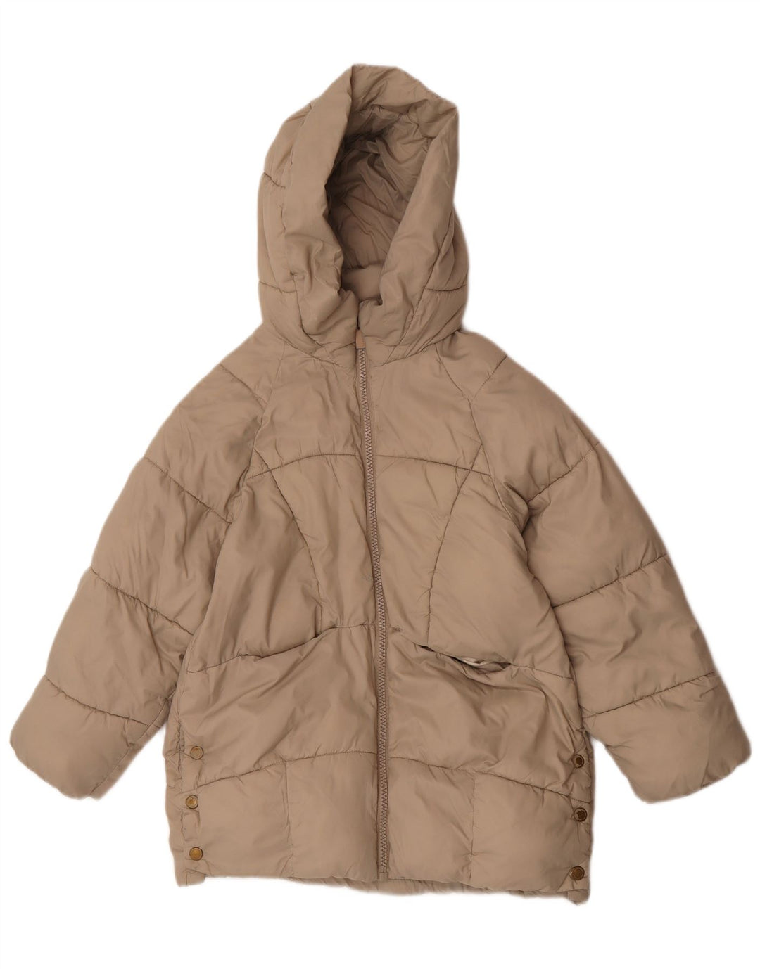 Zara Wattierte Jacke mit Kapuze für Mädchen, 11–12 Jahre, beige, Polyester