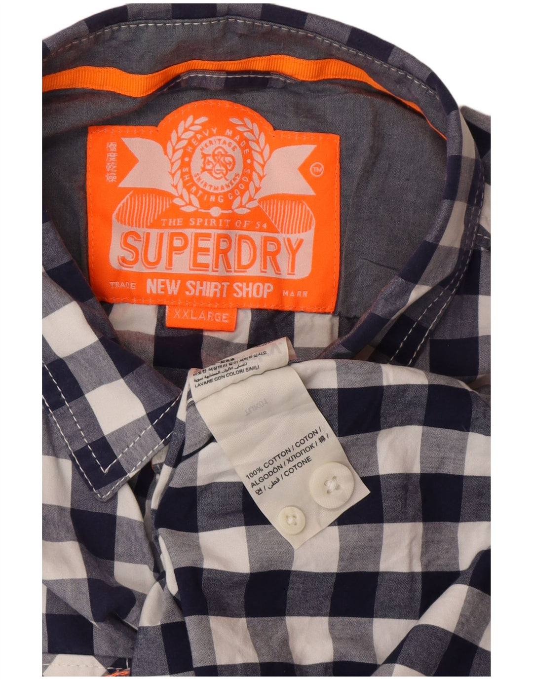 Superdry Herrenhemd 2XL, Marineblau, Gingham-Baumwolle