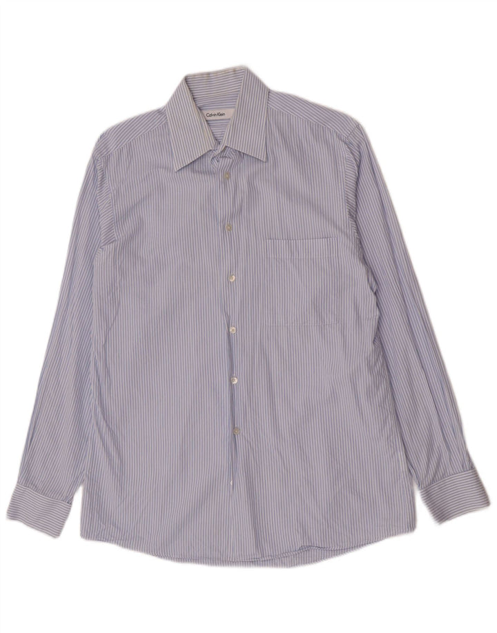 Calvin Klein Herrenhemd Größe 15 1/2 mittelblau gestreifte Baumwolle