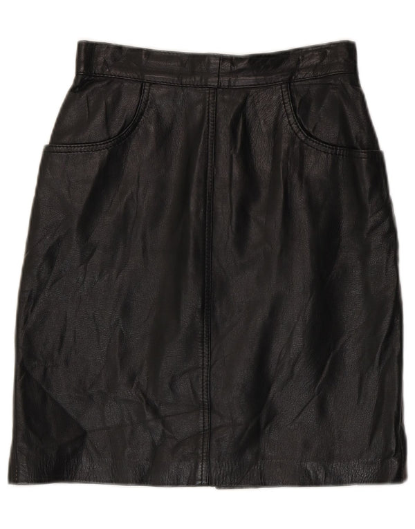 Vintage Damen High Waist Lederrock IT 42 Medium W24 Schwarz