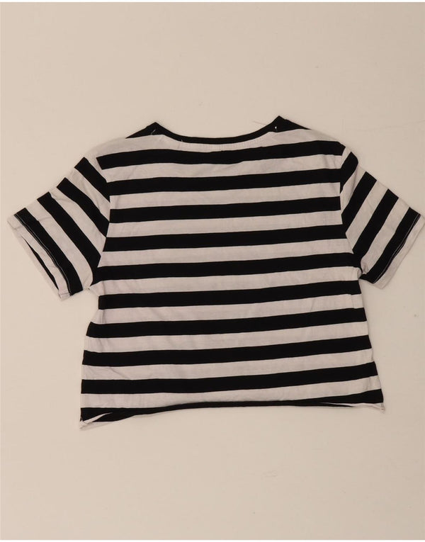 Guess Damen Crop Graphic T-Shirt Top UK 6 XS Schwarz gestreift