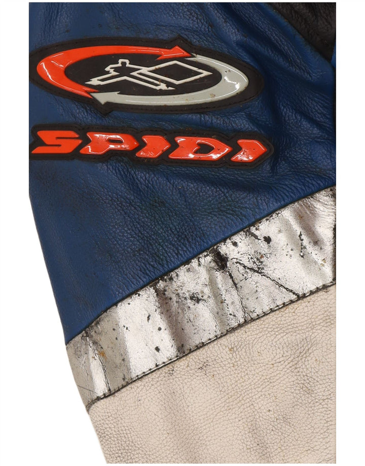 Spidi Herren-Leder-Racer-Jacke IT 54, großes schwarzes Colourblock-Leder