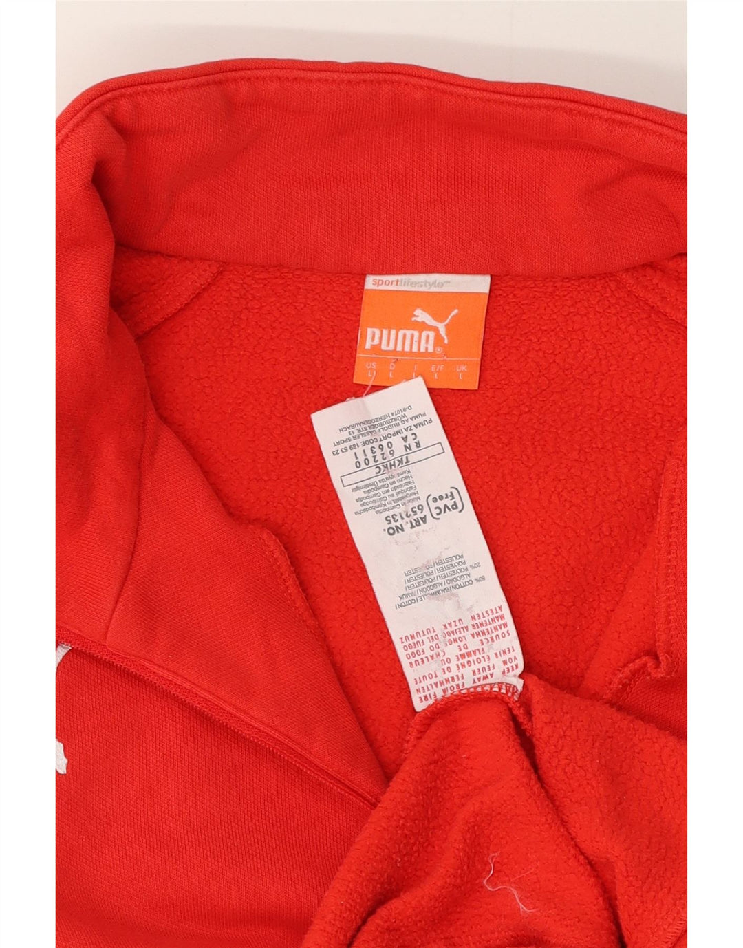 Puma Herren-Sweatshirt mit Reißverschluss am Hals, groß, rot, Colourblock-Baumwolle