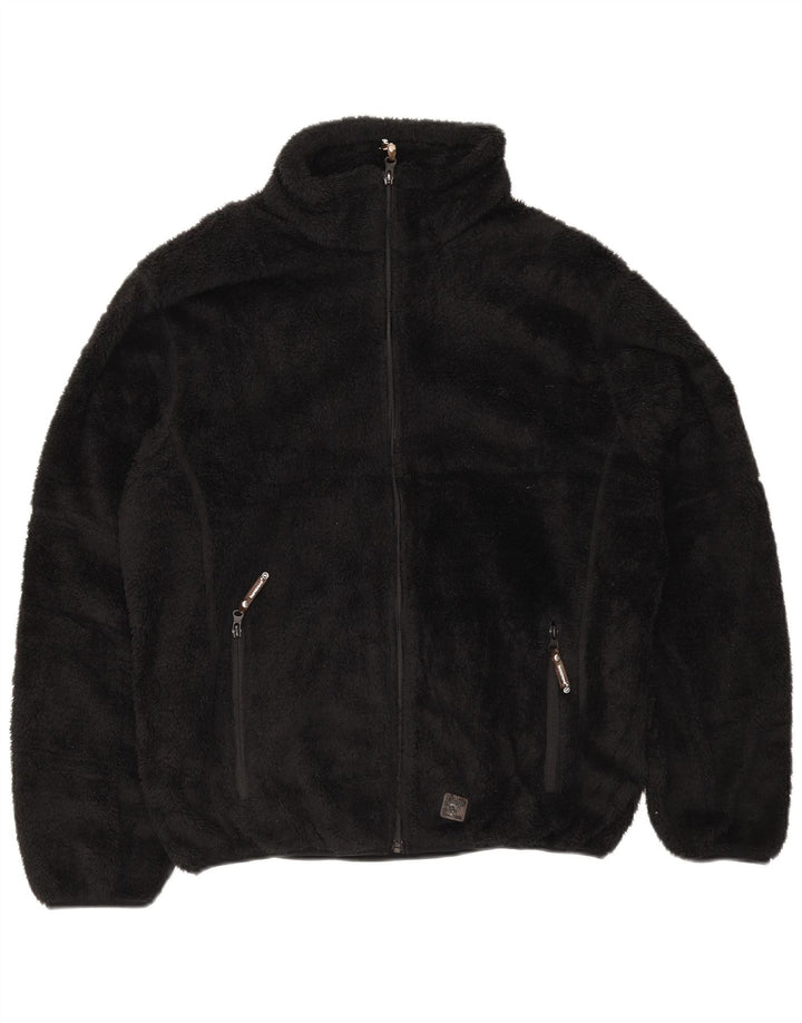 VINTAGE Womens Fleece Jacket EU 46 XL Black Polyester
