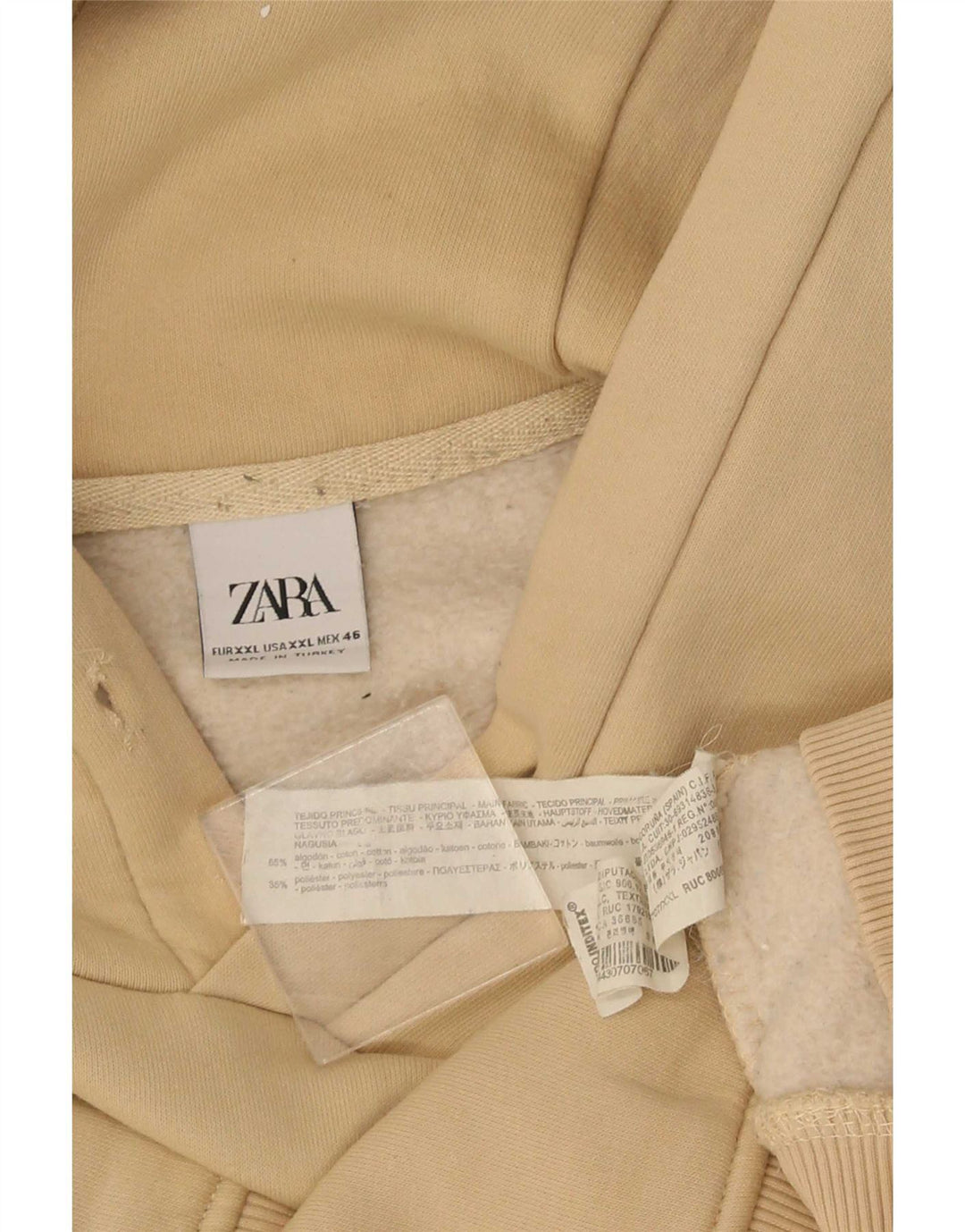 Zara Herren Kapuzenpullover 2XL Beige Baumwolle