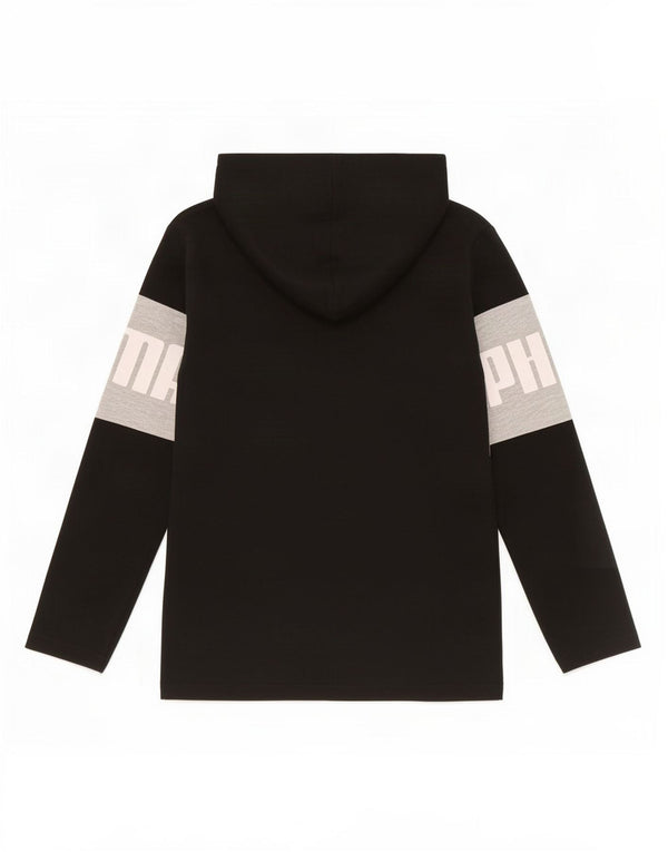 Puma Mädchen-Kapuzenpullover mit Grafik, 7–8 Jahre, Größe S, Schwarz, Colourblock-Baumwolle