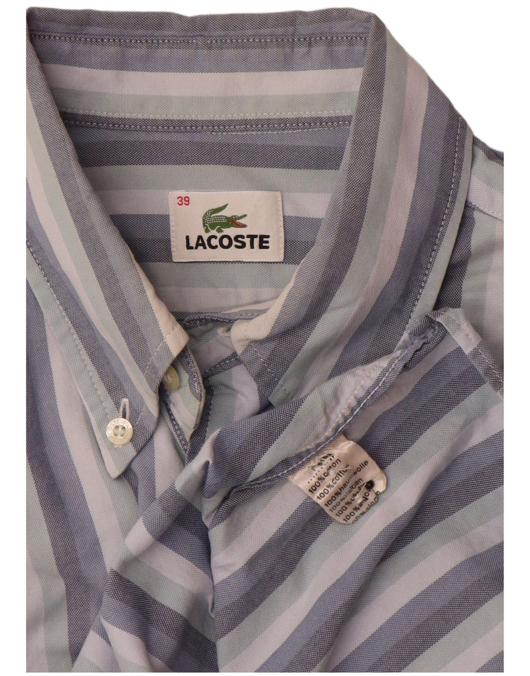 Lacoste Herrenhemd Größe 39 mittelblau gestreifte Baumwolle