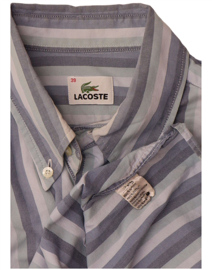 Lacoste Herrenhemd Größe 39 mittelblau gestreifte Baumwolle