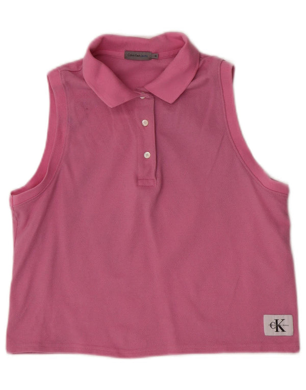 Calvin Klein Jeans Damen Crop Ärmelloses Poloshirt UK 12 Mittelrosa