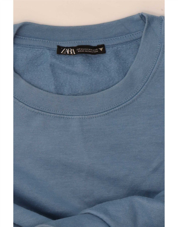 Zara Damen Crop Sweatshirt Pullover UK 12 Mittelblau