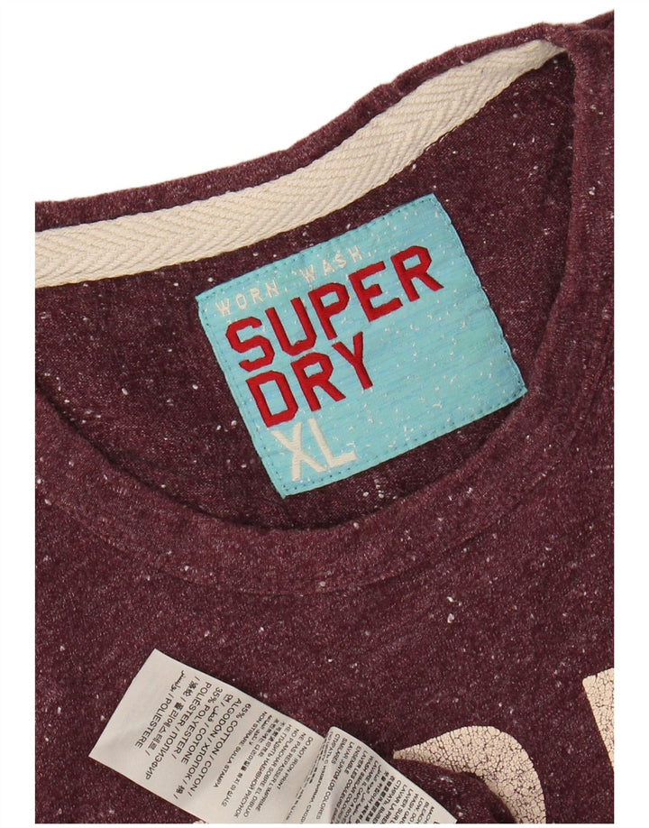 SUPERDRY Herren Grafik-T-Shirt-Oberteil XL aus bordeauxrot gesprenkelter Baumwolle