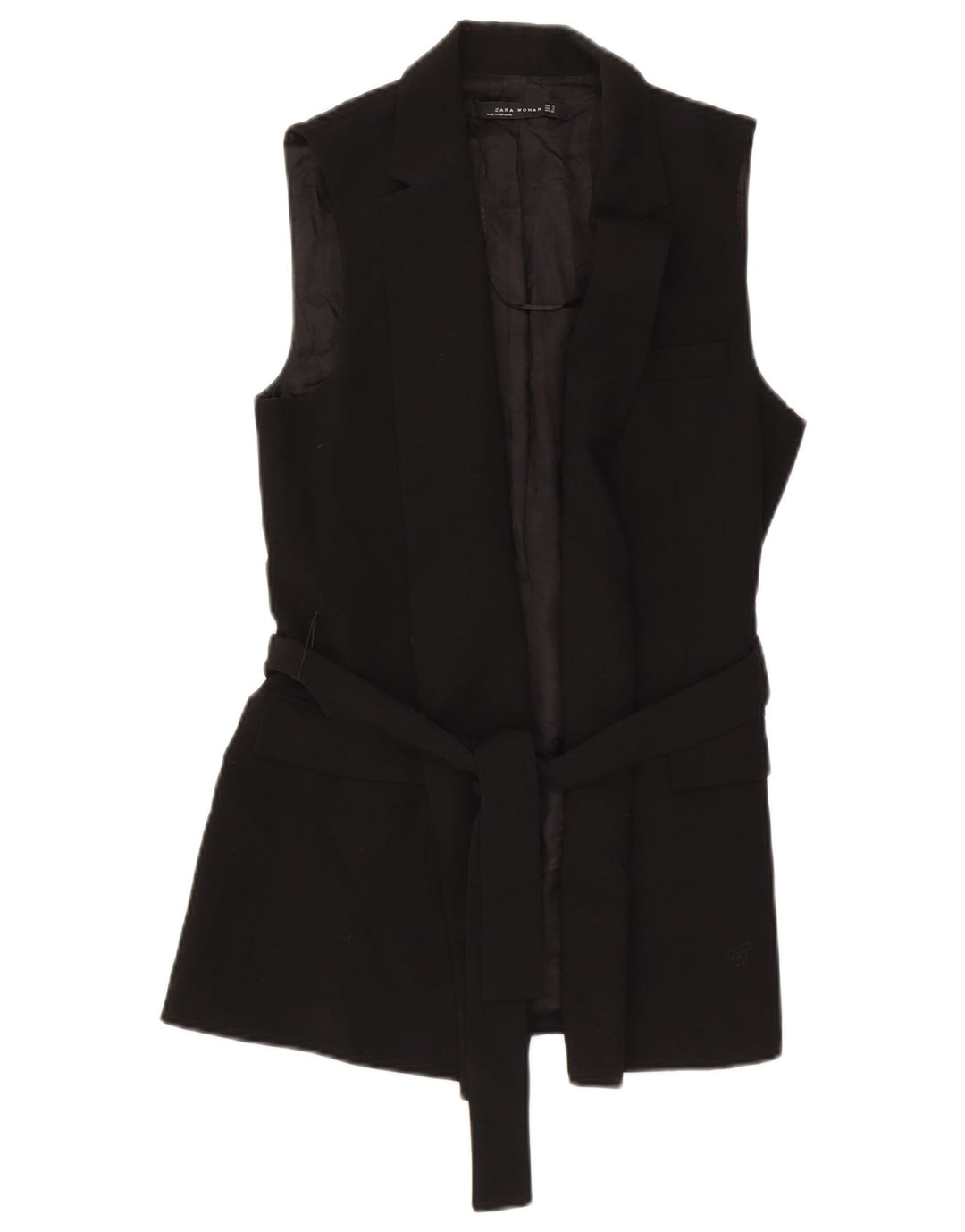 Zara Damen Longline Weste UK 8 Small Schwarz Polyester