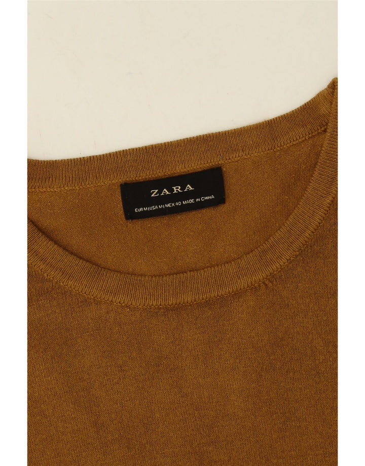 Zara Herren-Pullover mit Rundhalsausschnitt, mittelgelbe Viskose