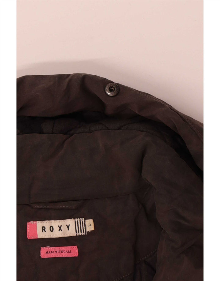 Roxy Damen-Bomberjacke mit Kapuze, UK 16, Größe L, Braun, Colourblock-Baumwolle