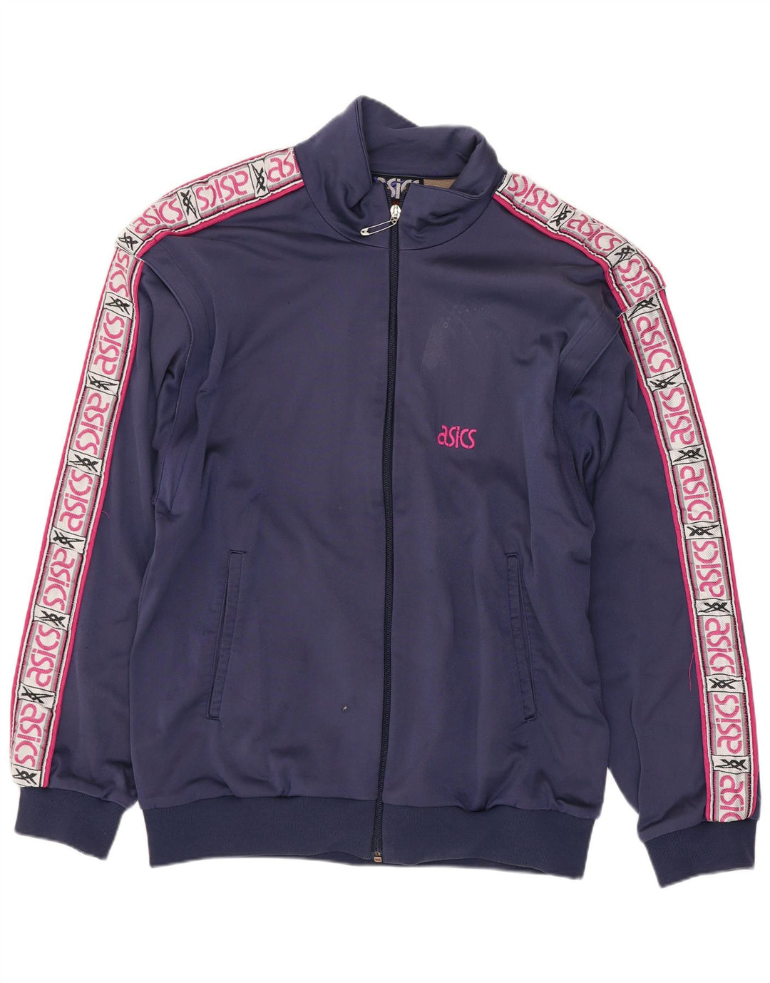 Asics Herren-Trainingsanzug mit grafischem Oberteil, groß, Marineblau, Farbblock