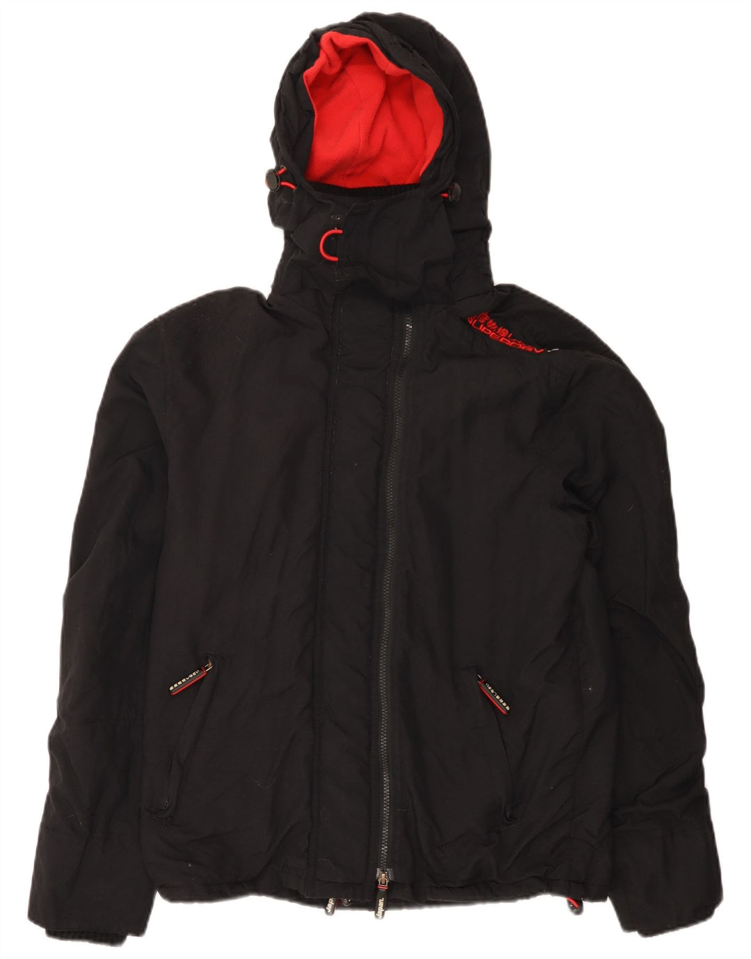Superdry Womens Graphic Hooded Windjacke UK 14 Mittelschwarzes Nylon