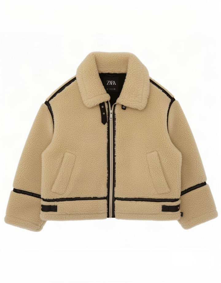 Übergroße Sherpa-Jacke von Zara für Damen, UK 14, Größe L, Beige, Farbblock