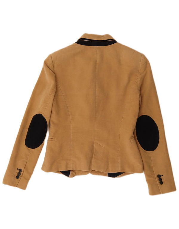 Zara Damen Crop 1 Button Blazer Jacke UK 12 Mittelbeige Acetat